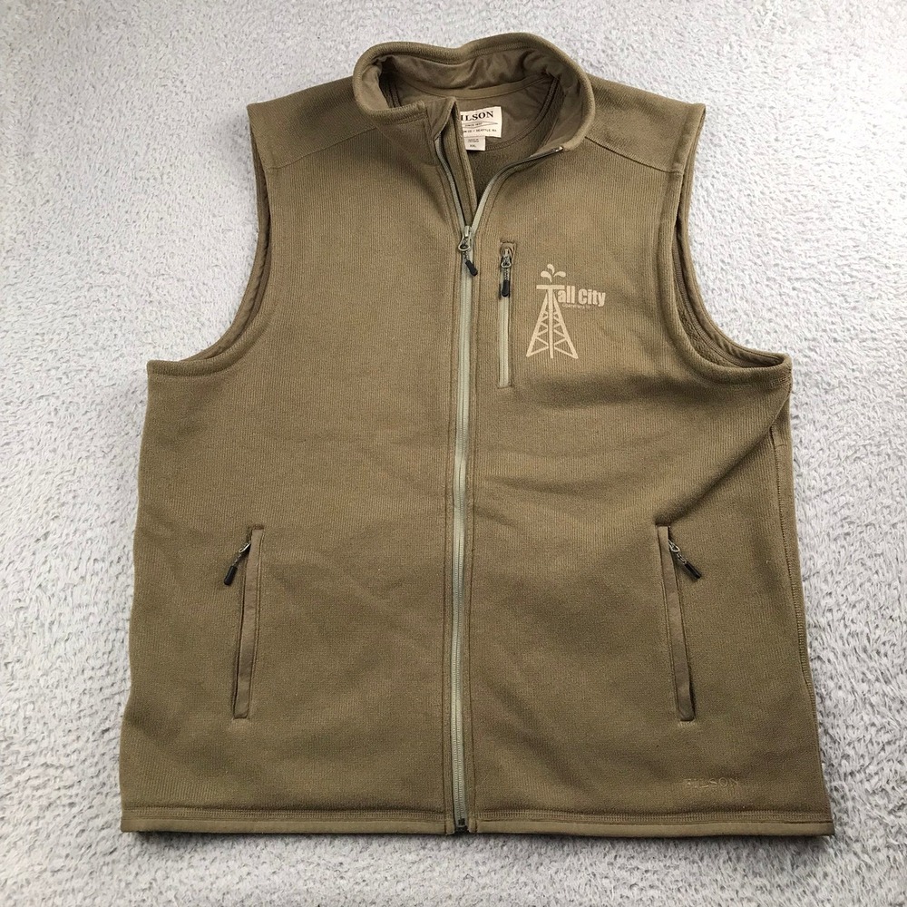 Filson Ridgeway Fleece Vest Mens XXL Brown Full Zip Knit Layering Tall City Logo